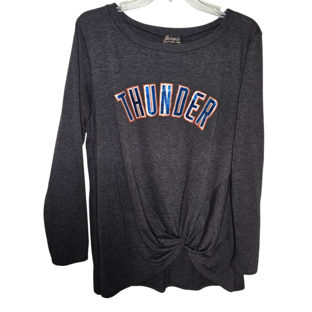 Gameday Couture OKC Thunder Womens Tunic Shirt XL Gray Sequins Logo Gathered Hem